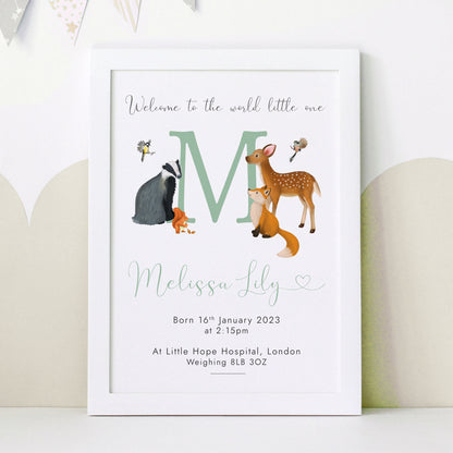 Personalised Woodland Animals Nursery Print