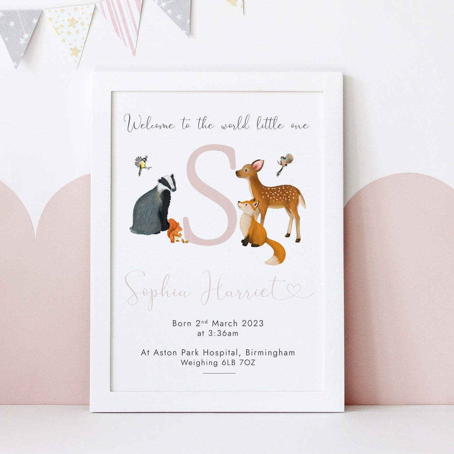 Personalised Woodland Animals Nursery Print