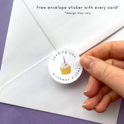 cute yellow rainbow cupcake envelope sticker